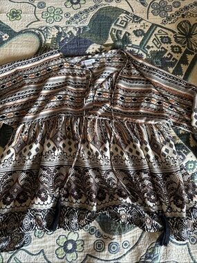 Glamorous Black, brown and Cream Striped Tassel Boho blouse